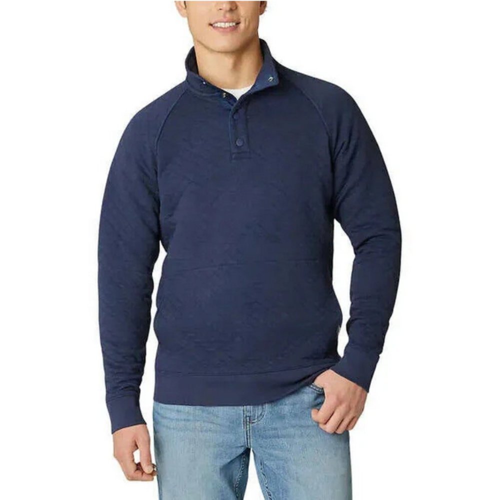 SALE!! | Eddie Bauer Men's Quilted Quarter Snap Shirt Jacket Navy Blue
